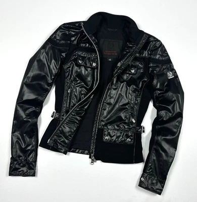 Auténtica chaqueta corta de nailon brillante con logotipo de etiqueta negra Belstaff para mujer talla S-M Foto 1 de 4