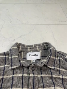 Corridor NYC Flannel Jacket Men M Beige 3D Knit Textured Plaid Button Up Shacket - Picture 1 of 11