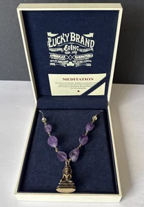 Glücksmarke signierte Amethyst Perlen verbunden Kette Halskette Buddha Medaillon 17-19 Zoll - Bild 1 von 8