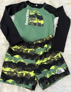 TODDLER Rash Guard Swim Shirt & Trunks short Pull On Multi-Color 4T 2 Pieces - Picture 1 of 13