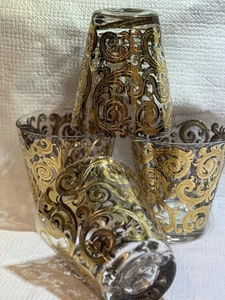 22 Karat Gold & Grün Culver Paisley Double Old Fashioned Brillen 4er Set. Seedesc (Englisch) - Bild 1 von 6