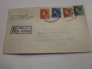 GB KEVIII 1936 REGD COVER ABDICATION DAY W.C.7 LONDON ENGLAND 12.11.1936 NO.8388 - Bild 1 von 4