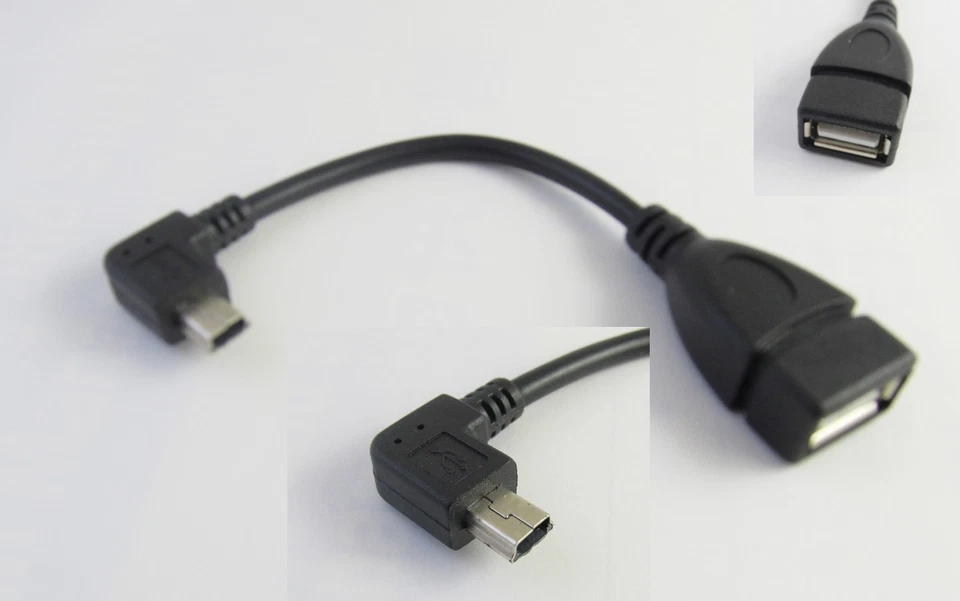Mini 5 Pin USB Male Right Angle To USB 2.0 A Female Jack OTG Host Adapter Cable - Image 1 of 1