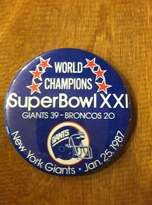 1987 NEW YORK GIANTS VS BRONCOS Super Bowl XXI Football Pinback Button QTY - Picture 1 of 1