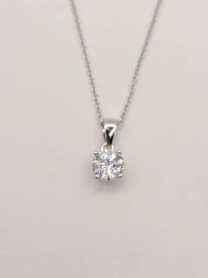 Collar solitario Diamonique corte redondo 8 mm con cadena, SS 16"+2" EXT Foto 1 de 4