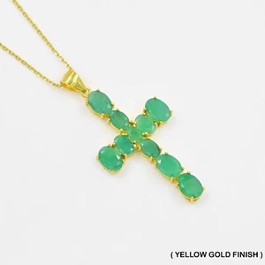 Natürlicher grüner Smaragd Heilig Kreuz Anhänger 925 Sterling Silber Mai Geburtsstein - Bild 1 von 4