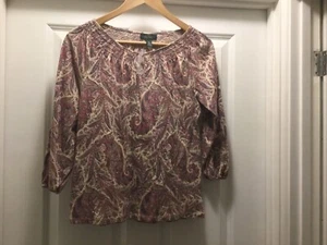 Lauren Jeans Co. Ralph Lauren Top Paisley Print 3/4 Sleeves Scoop Neckline UK XS - Picture 1 of 8