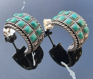 VINTAGE 925 STERLING SILVER TURQUOISE EARRINGS - Picture 1 of 11