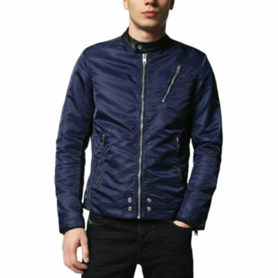 €249 DIESEL J-Neats 00SVLU 0LANN Men's Navy Biker Style Nylon Jacket Size L NEW - Image 1 of 4
