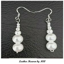 WHITE ACRYLIC PEARL 925 Solid Sterling Silver Handmade Dangle Drop Earrings
