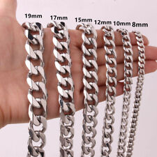 8/10/12/15/17/19mm Polished Mens Chain Stainless Steel Curb Cuban Link Necklace