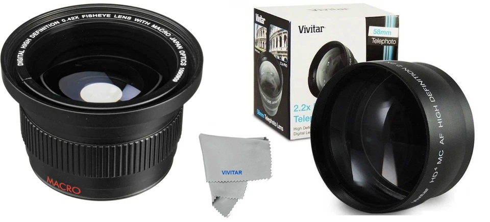 58MM TELEPHOTO Lens + FISHEYE+MACRO LENS FOR CANON REBEL EOS T5 T6S XS XSI AE1 - Image 1 of 4