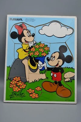 Rompecabezas de madera vintage Playskool de Mickey y Minnie Mouse Walt Disney 10 piezas EE. UU. Foto 1 de 4