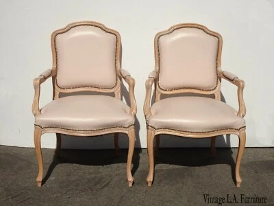 Pair Vintage French Country Leather Accent Chairs by Chateau D'AX Spa Made Italy - Image 1 of 4