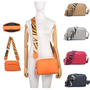 Bolso bandolera pequeño frontal liso para dama de cuero sintético con correa de lona - Imagen 1 de 13