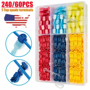 240/60PCS T-Tap Quick Splice Crimp Terminals Kit Insulated Spade Wire Connectors - Picture 1 of 15