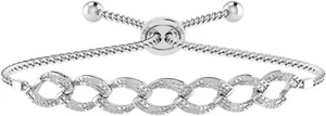 Womens 925 Sterling Silver Plated 0.23 CT Round-cut Diamond Link Bolo Bracelet - Picture 1 of 3