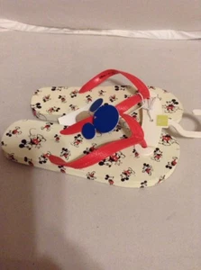Mickey Mouse Girls Flip Flops Size Large (4-5) Red & White - Picture 1 of 8