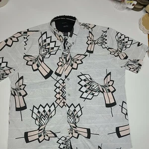 INTERAFFAIR Mens Shirt Black Gray Pink Graphic Southwest Button Up  Size XL Slim - Picture 1 of 9