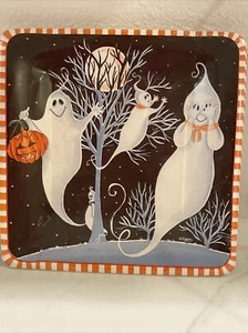 Caspari Square Paper Plates, Peek A boo Halloween Ghosts Kim Bowles 7x7 11560SP - Picture 1 of 5