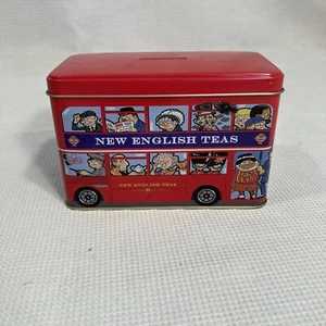 Vintage Metal Recipe Box  Double Decker Bus Handwritten, Typed,  Clipped Recipes - Picture 1 of 7