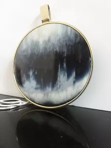 Vtg Unique FAB Large Landscape Moss Agate Pendant Silver Chain Two Sided Bezel - Picture 1 of 8