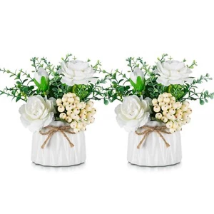 Table Decor Artificial Flowers Vase Small Fake Flower White Arrangement 2pcs ... - Picture 1 of 8