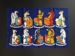 Vintage The Queens Beasts Royal Family Crests Irish Linen Tea Towel by Ulster - Picture 1 of 5