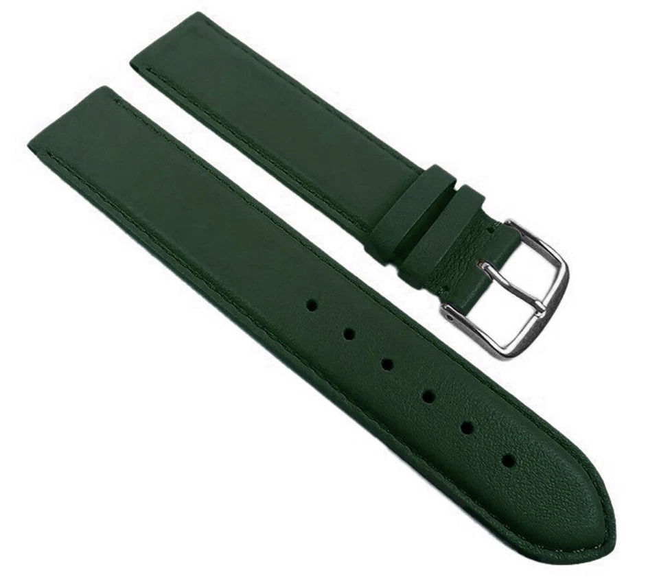 Herzog Bracelet Montre 12mm - 30mm Cuir de Veau , Vert Foncé avec Couture 32235S - Photo 1/1