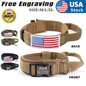 Collar de nailon Heavy DutyTactical Military K9 entrenamiento para perros con etiqueta nombre bandera de EE. UU. - Imagen 1 de 32