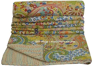 Indian Kantha Throw Paisley Print Kantha Quilt Reversible Bedspread Cotton.Gudri - Picture 1 of 5