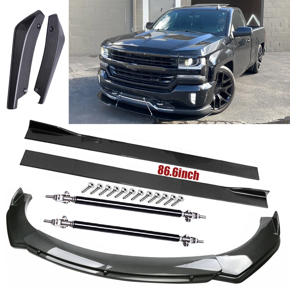 For Chevy Silverado 1500 Carbon Fiber Front Bumper Lip /Side Skirt/Body  G Foto 1 de 4