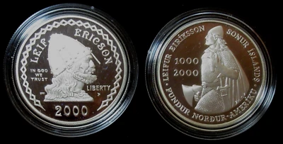 2000 Leif Ericson Commemorative Proof Silver Two-Coin Set in Original Box Coa - Image 1 of 4