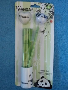 New Panda Bamboo Pencil Set 12 Bamboo Pencils, Panda Pencil Holder & Sharpener - Picture 1 of 3