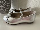 Janie & Jack Silver Mary Jane Shoes Size 3 Toddler Metallic Leather With Bow