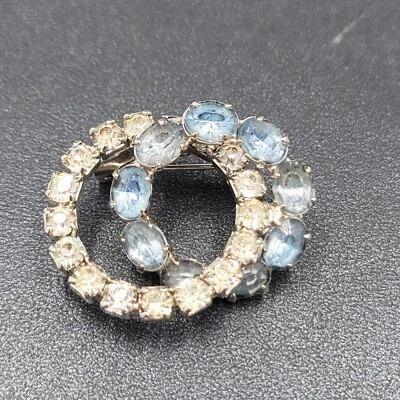 Vintage Brooch Blue Rhinestone Intertwined Circles 1 3/8" Estate Jewelry - Image 1 of 4