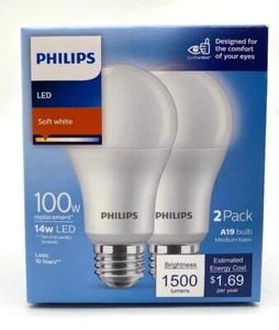 Philips A19 E26 (Medium) LED Bulb Soft White 100 Watt Equivalence 2 pk - Picture 1 of 6