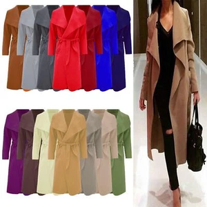 Women's Long Duster Jacket French Belted Trench Waterfall Coat Ladies Italian - Picture 1 of 15