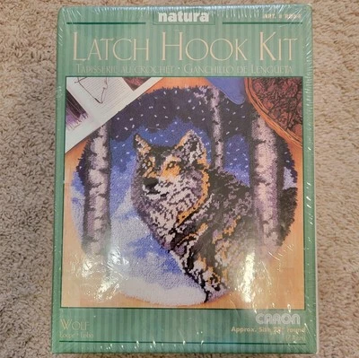 NOS Vintage 1980s Caron Nature Latch Hook Kit 28" Craft Kit Wolf Round Portrait - Image 1 of 4