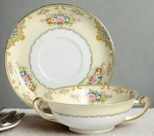 Vintage Lissabon von Meito Fuß Creme Suppe Schüssel & Untertasse Sets Japan 1930er Sehr guter Zustand - Bild 1 von 6