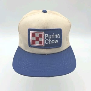 Purina Chow Patch Hat Canvas Made In USA Snapback K-Products Cream W/Blue Bill - Picture 1 of 7