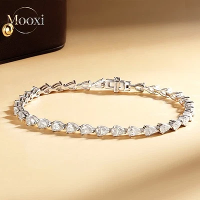 Full Pear Cut Real Moissanite Tennis Bracelet Women's 925 Sterling Silver Chain - Image 1 of 4