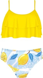 SHEKINI Girls Floral Printing Bathing Suits Ruffle 8 Years, Yellow - Picture 1 of 2