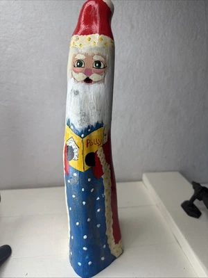 ARTE POPULAR Ciprés Rodilla Madera Santa Claus Pintado a Mano 1991 Firmado 12" Foto 1 de 4