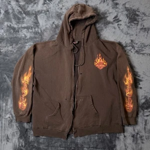Vintage Y2K Harley Davidson Flame Sleeves Hit Hoodie Broken Zipper Thrashed - Bild 1 von 4