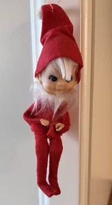 Vintage Bearded Pixie Elf Red FELT Rubber Face Ornament Japan Santa's Helper - Picture 1 of 7