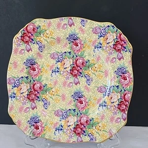 Royal Winton Grimwades Welback 1995s Yellow Floral Chintz Square Plate 6 1/4" - Picture 1 of 9