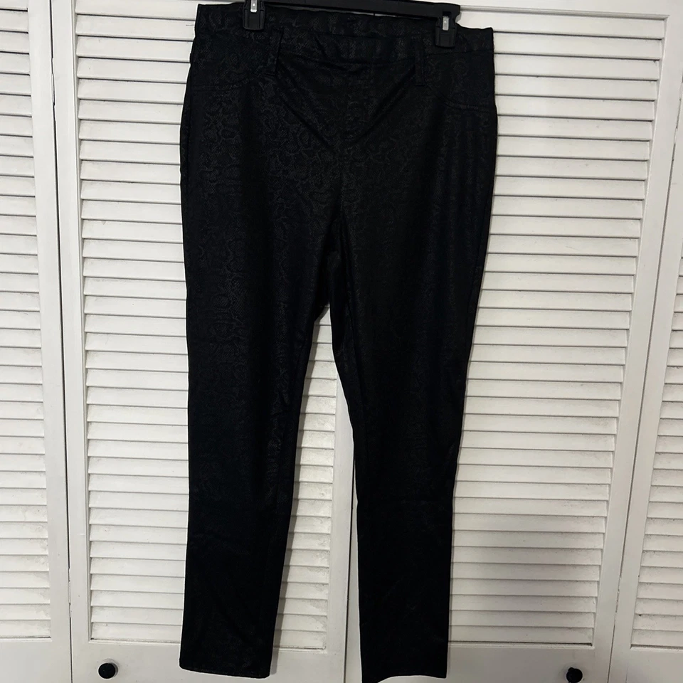 Faded Glory Black Shiny Women’s 1x Cotton Blend Pull On Pants - Image 1 of 4