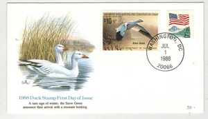 HIGH VALUE $10 DUCK STAMP FDC 1988 RW55 SNOW GOOSE BY FLEETWOOD - Picture 1 of 1