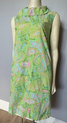 VTG 60’s Mod Neon Paisley Knee Length Dress Sleeveless Fold Over Neck Sz M MCM - Image 1 of 4